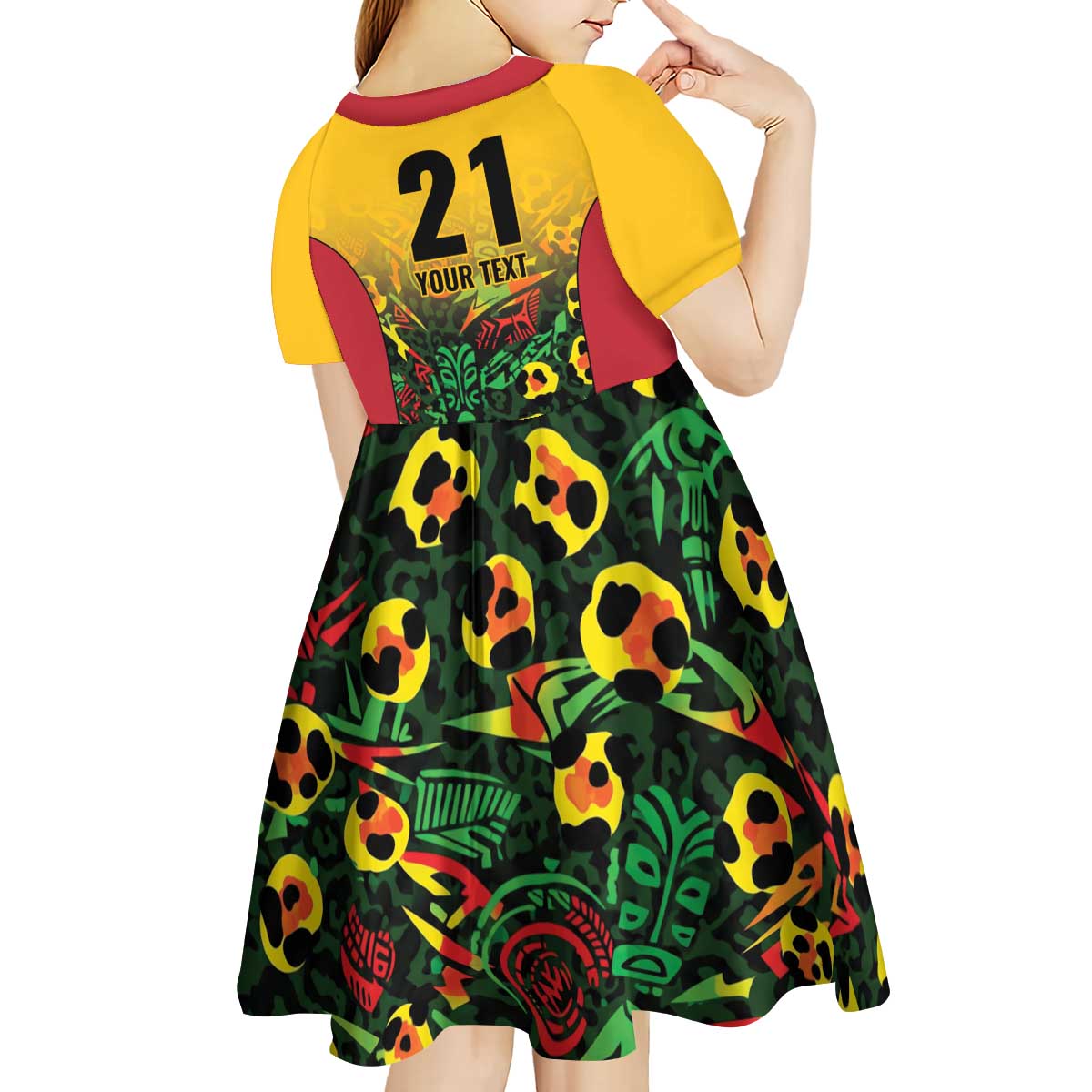 Custom Guyana Football Kid Short Sleeve Dress Spirit of the Jaguar - Yellow - Wonder Print Shop