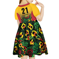 Custom Guyana Football Kid Short Sleeve Dress Spirit of the Jaguar - Yellow - Wonder Print Shop