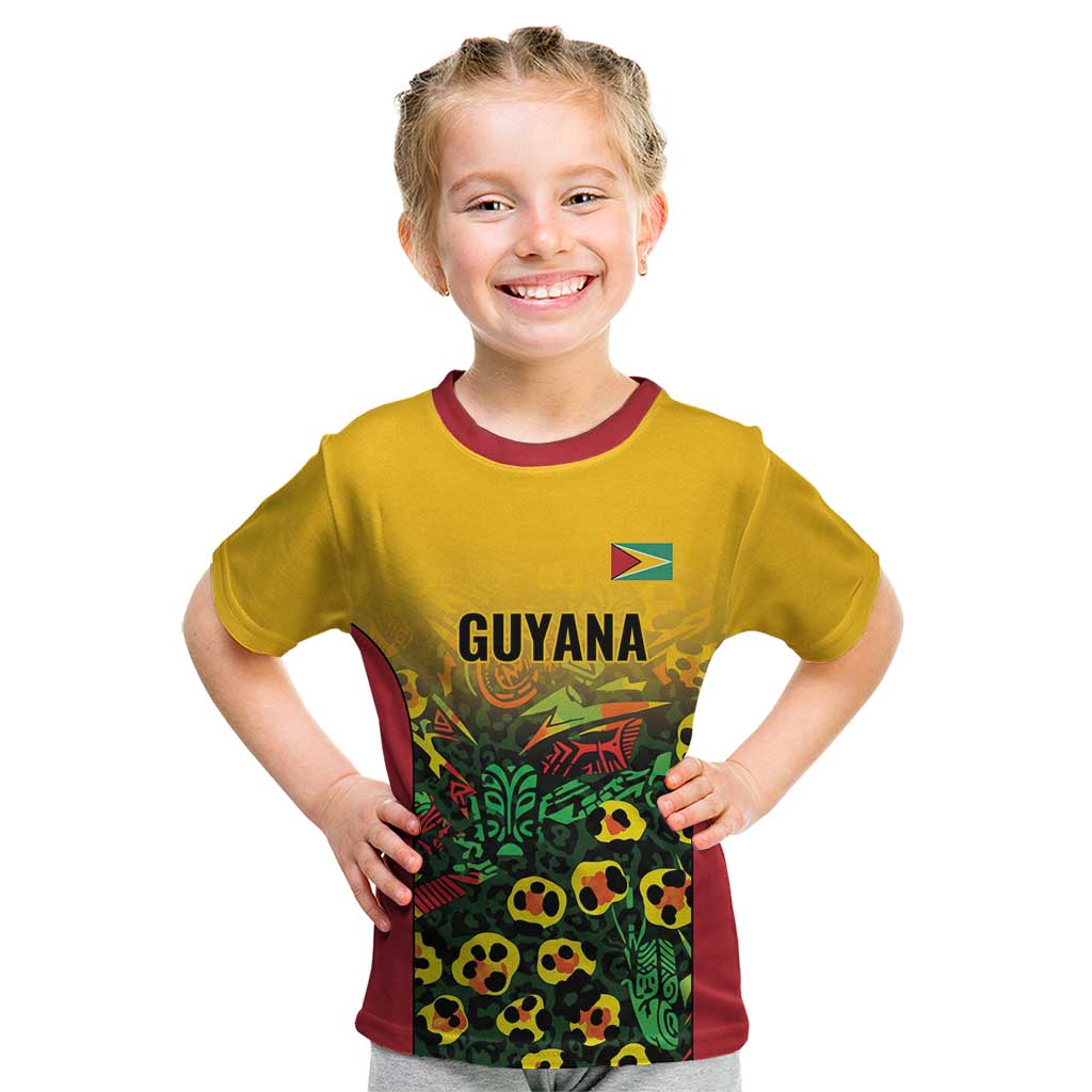 Custom Guyana Football Kid T Shirt Spirit of the Jaguar - Yellow - Wonder Print Shop