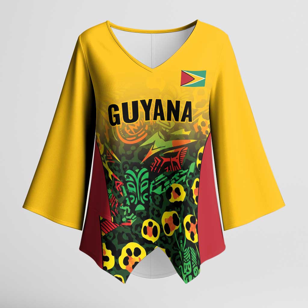 Custom Guyana Football Kimono Sleeve Blouse Spirit of the Jaguar - Yellow - Wonder Print Shop
