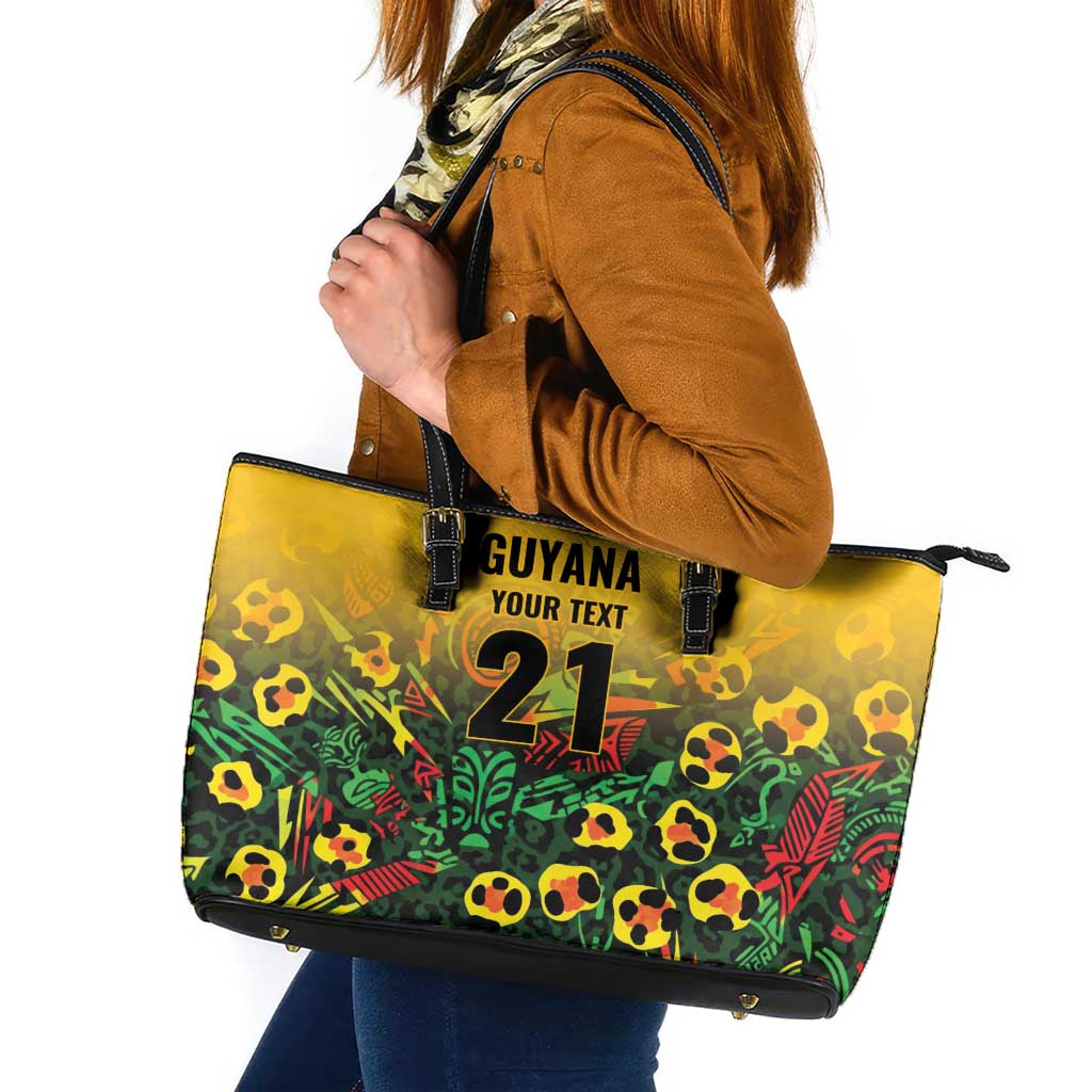 Custom Guyana Football Leather Tote Bag Spirit of the Jaguar - Yellow - Wonder Print Shop