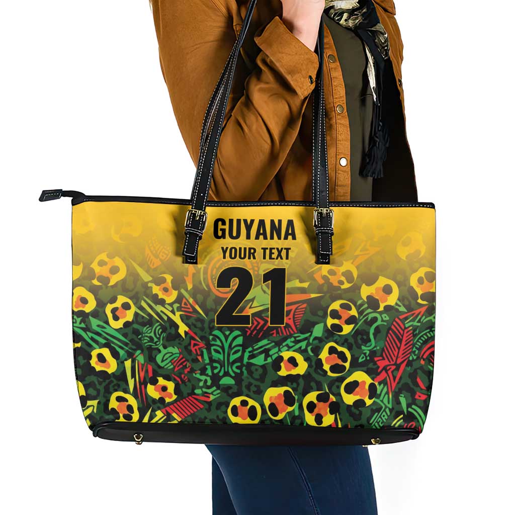 Custom Guyana Football Leather Tote Bag Spirit of the Jaguar - Yellow - Wonder Print Shop