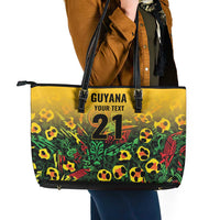 Custom Guyana Football Leather Tote Bag Spirit of the Jaguar - Yellow - Wonder Print Shop