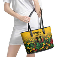 Custom Guyana Football Leather Tote Bag Spirit of the Jaguar - Yellow - Wonder Print Shop