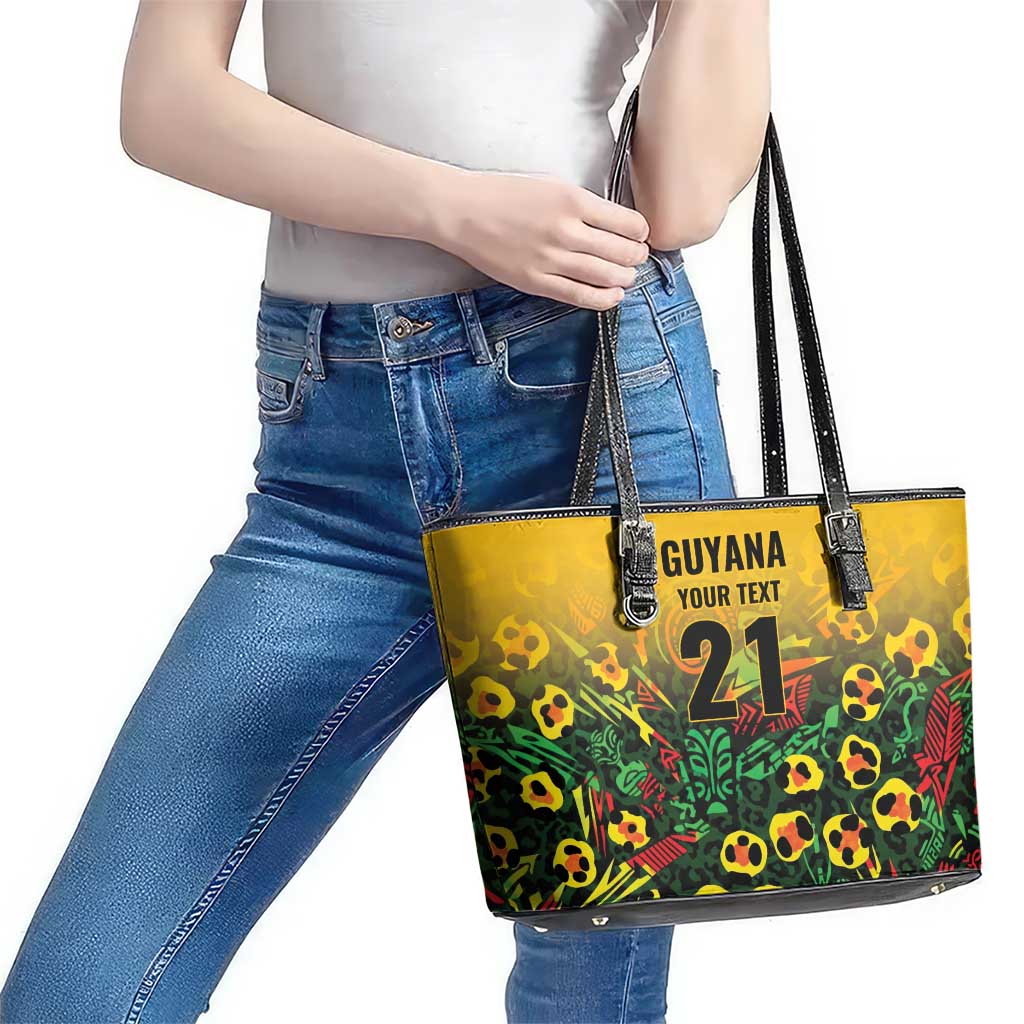 Custom Guyana Football Leather Tote Bag Spirit of the Jaguar - Yellow - Wonder Print Shop