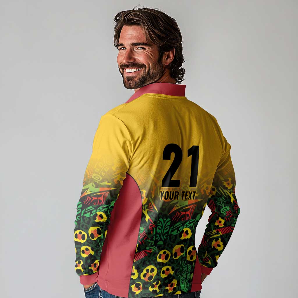 Custom Guyana Football Long Sleeve Polo Shirt Spirit of the Jaguar - Yellow - Wonder Print Shop