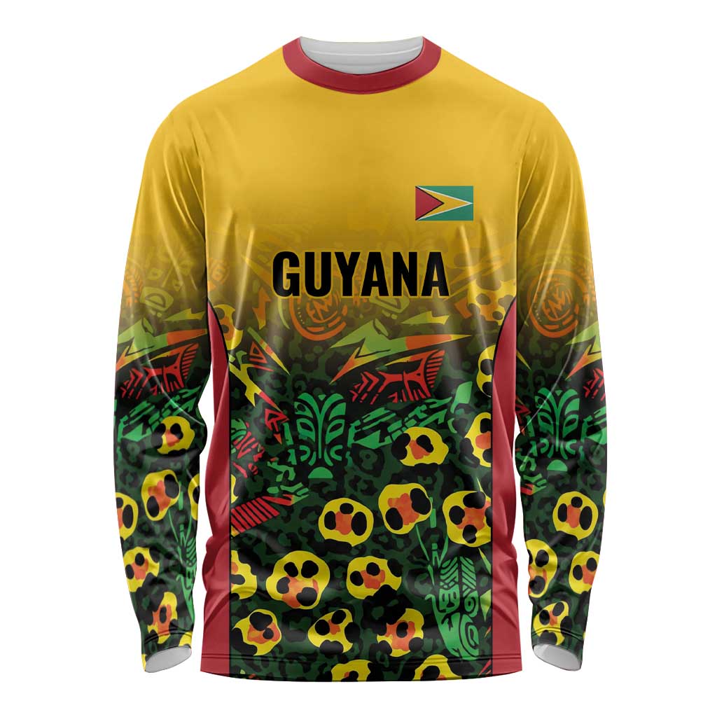 Custom Guyana Football Long Sleeve Shirt Spirit of the Jaguar - Yellow - Wonder Print Shop