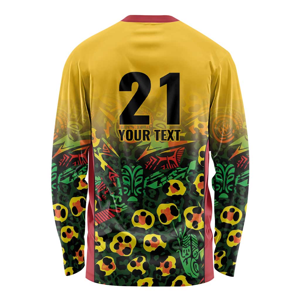 Custom Guyana Football Long Sleeve Shirt Spirit of the Jaguar - Yellow - Wonder Print Shop