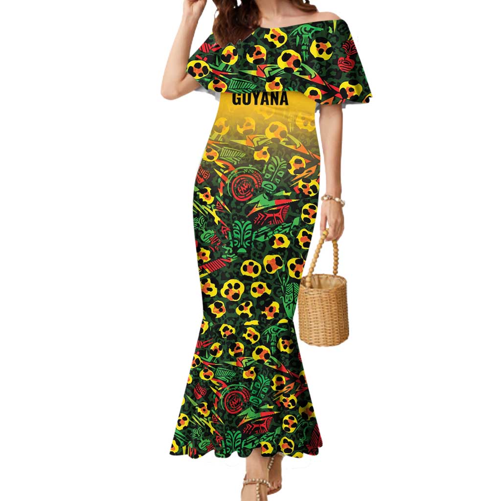 Custom Guyana Football Mermaid Dress Spirit of the Jaguar - Yellow - Wonder Print Shop
