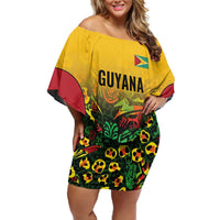Custom Guyana Football Off Shoulder Short Dress Spirit of the Jaguar - Yellow - Wonder Print Shop