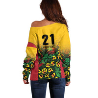 Custom Guyana Football Off Shoulder Sweater Spirit of the Jaguar - Yellow - Wonder Print Shop
