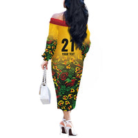 Custom Guyana Football Off The Shoulder Long Sleeve Dress Spirit of the Jaguar - Yellow - Wonder Print Shop