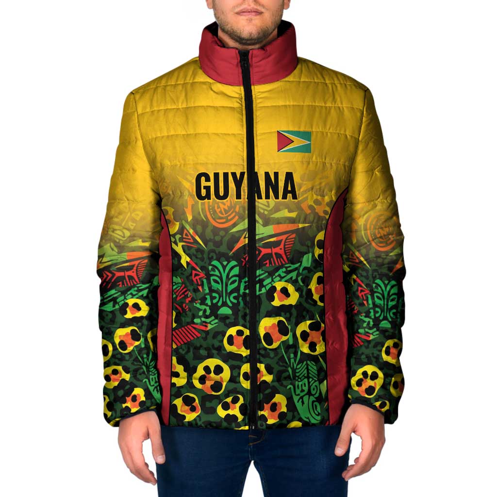 Custom Guyana Football Padded Jacket Spirit of the Jaguar - Yellow - Wonder Print Shop
