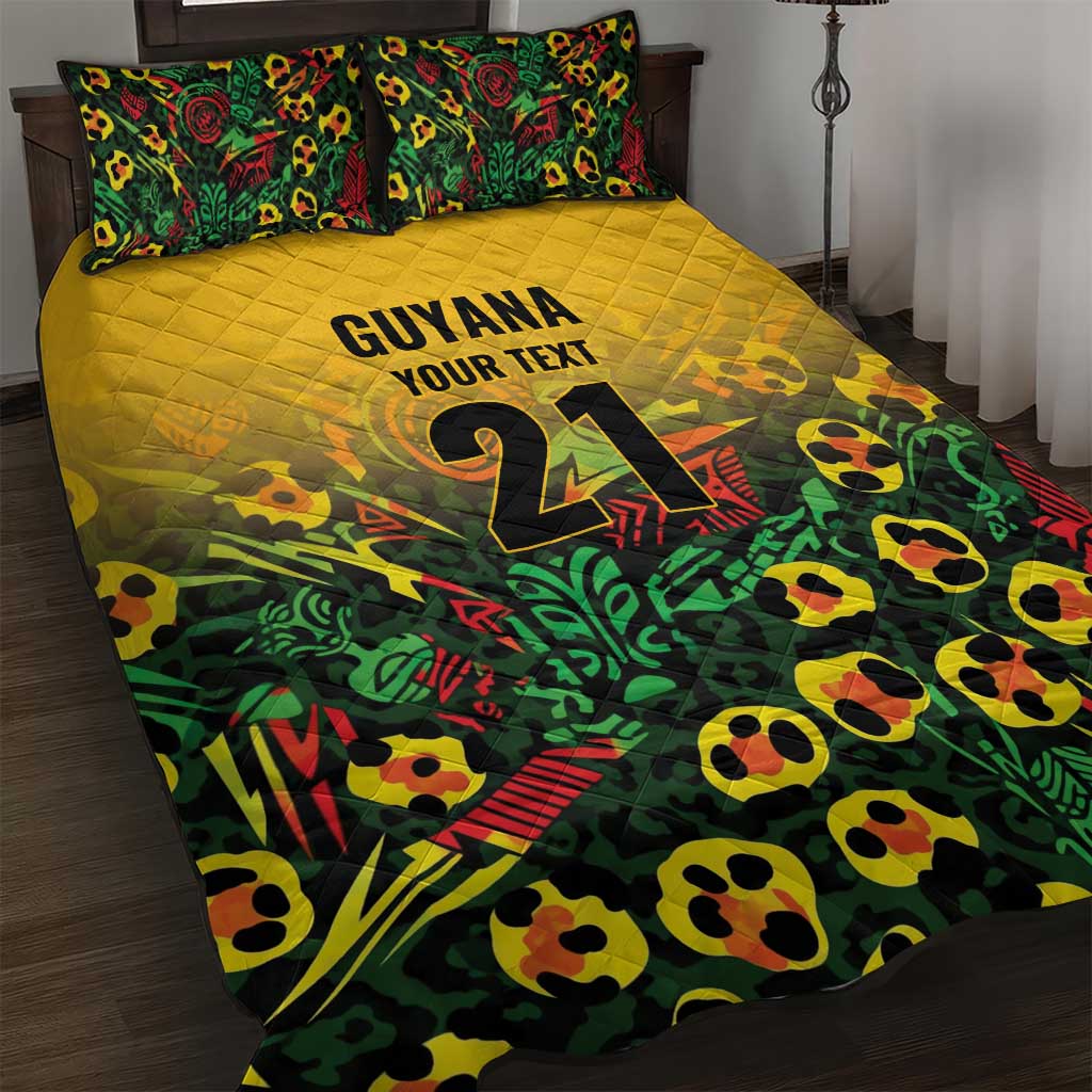 Custom Guyana Football Quilt Bed Set Spirit of the Jaguar - Yellow - Wonder Print Shop