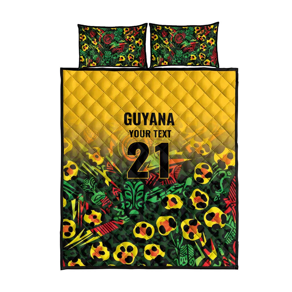 Custom Guyana Football Quilt Bed Set Spirit of the Jaguar - Yellow - Wonder Print Shop