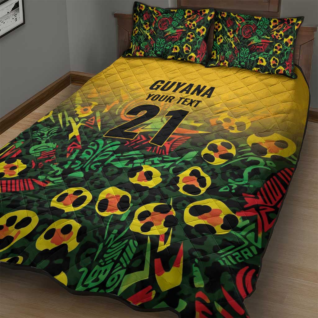 Custom Guyana Football Quilt Bed Set Spirit of the Jaguar - Yellow - Wonder Print Shop