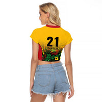 Custom Guyana Football Raglan Cropped T Shirt Spirit of the Jaguar - Yellow - Wonder Print Shop