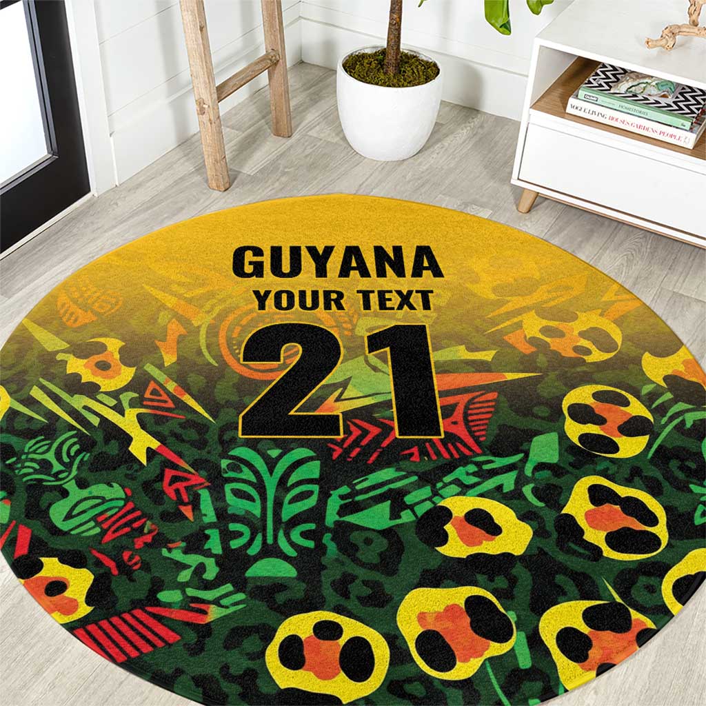 Custom Guyana Football Round Carpet Spirit of the Jaguar - Yellow - Wonder Print Shop