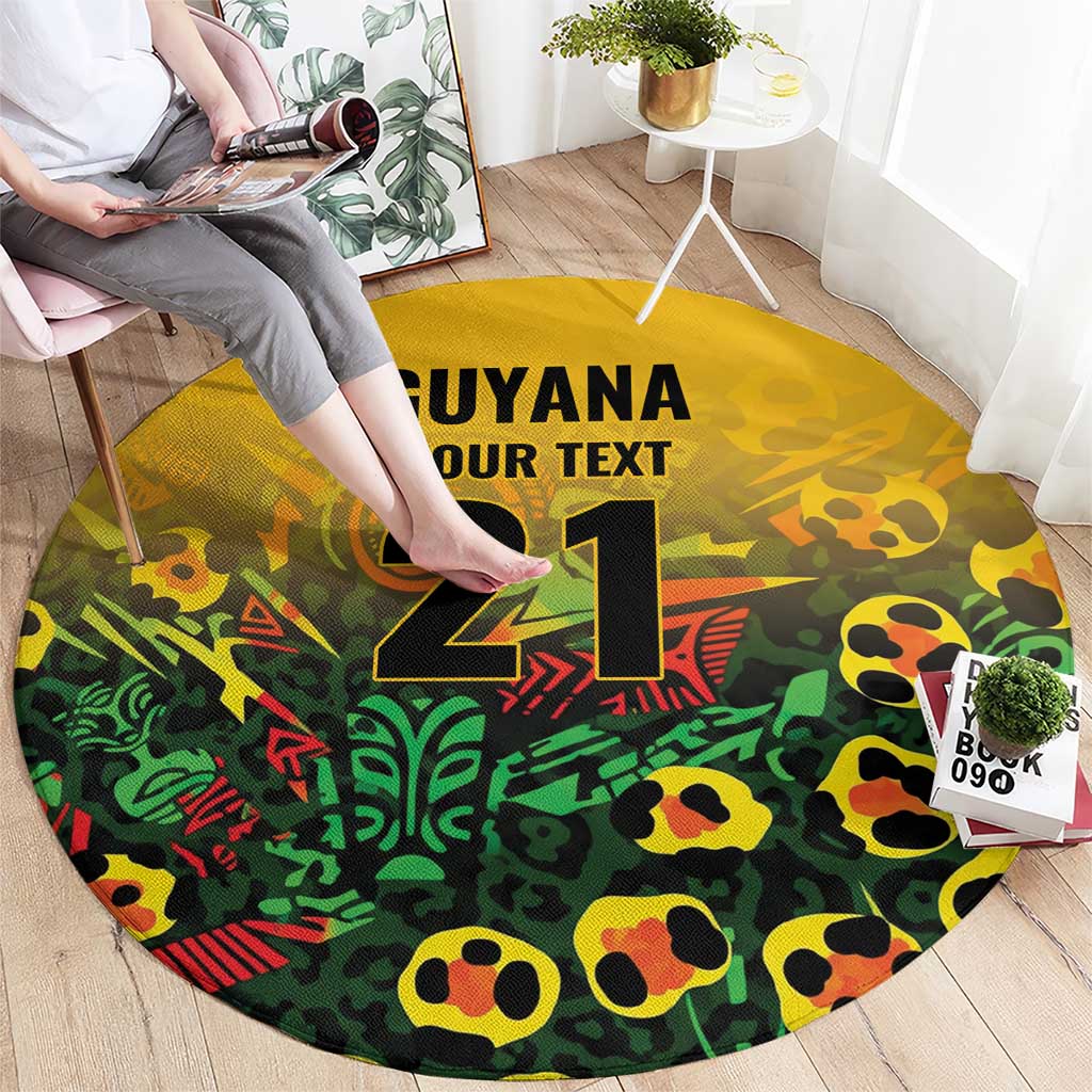 Custom Guyana Football Round Carpet Spirit of the Jaguar - Yellow - Wonder Print Shop