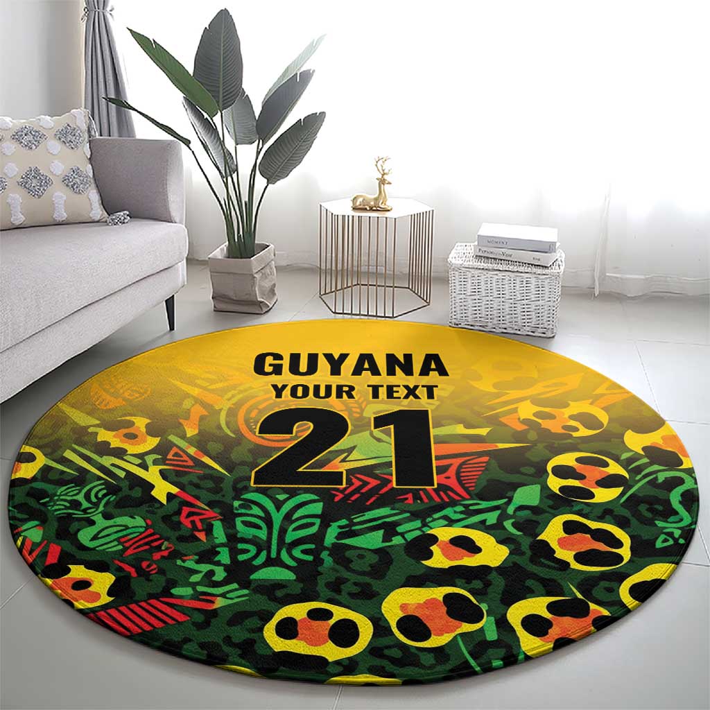 Custom Guyana Football Round Carpet Spirit of the Jaguar - Yellow - Wonder Print Shop