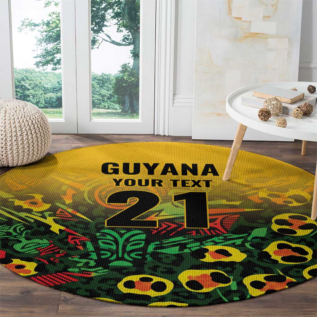 Custom Guyana Football Round Carpet Spirit of the Jaguar - Yellow - Wonder Print Shop