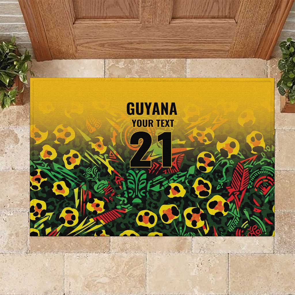 Custom Guyana Football Rubber Doormat Spirit of the Jaguar - Yellow - Wonder Print Shop
