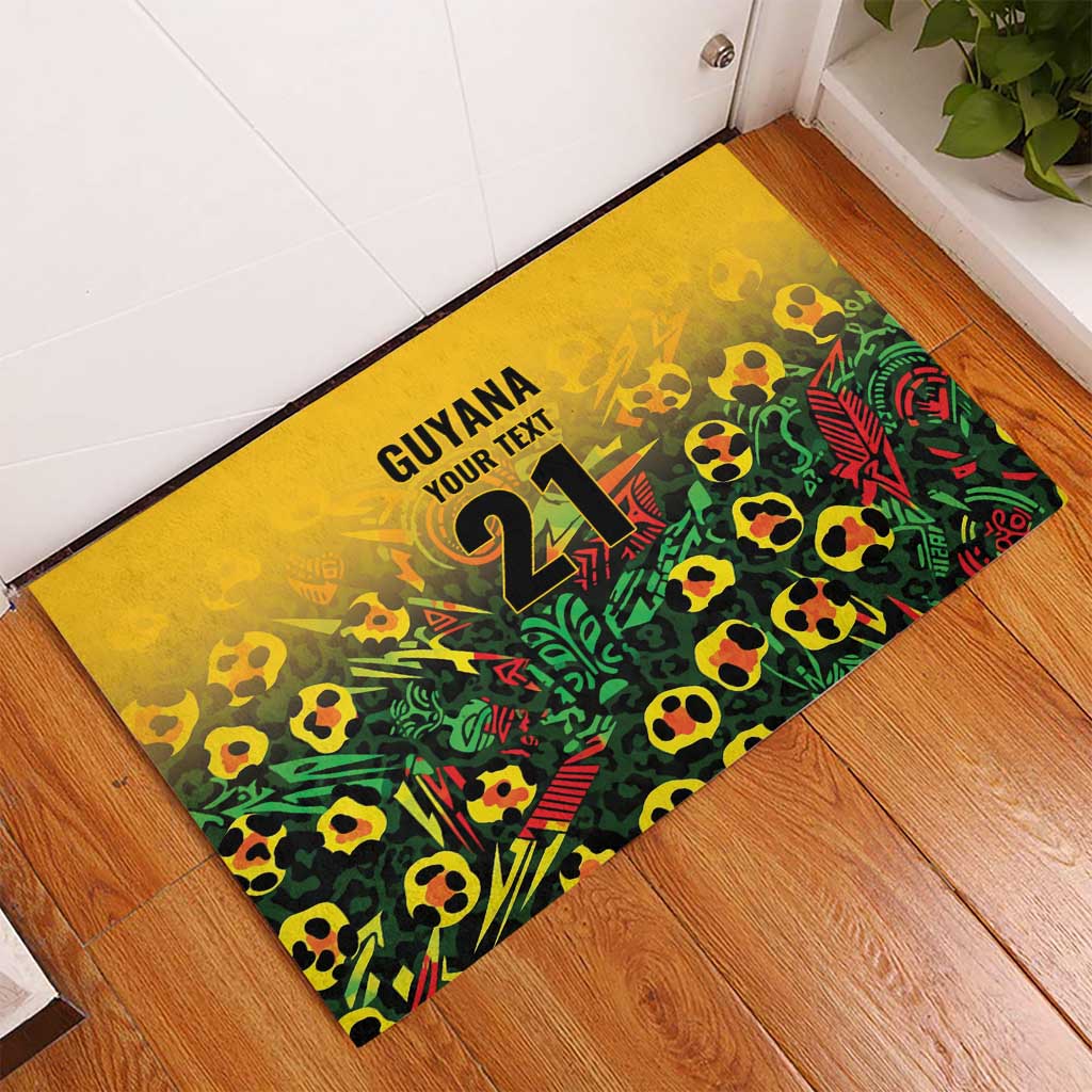 Custom Guyana Football Rubber Doormat Spirit of the Jaguar - Yellow - Wonder Print Shop