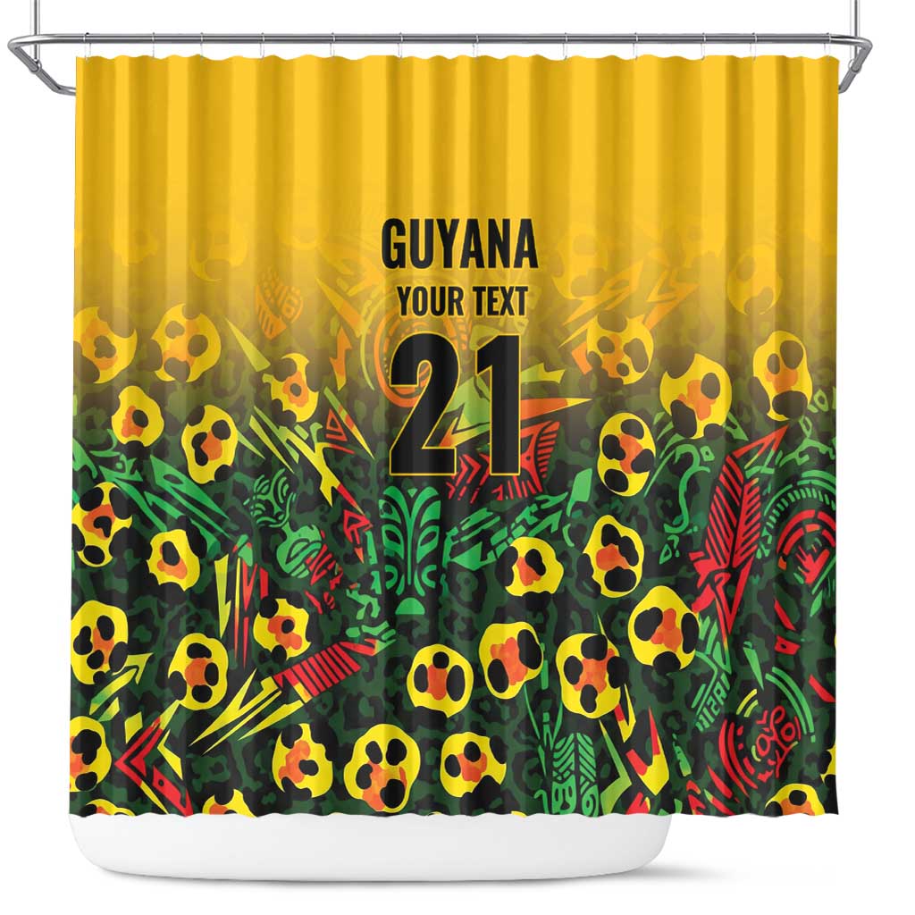 Custom Guyana Football Shower Curtain Spirit of the Jaguar - Yellow - Wonder Print Shop