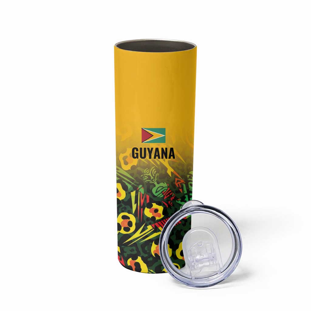 Custom Guyana Football Skinny Tumbler Spirit of the Jaguar - Yellow - Wonder Print Shop