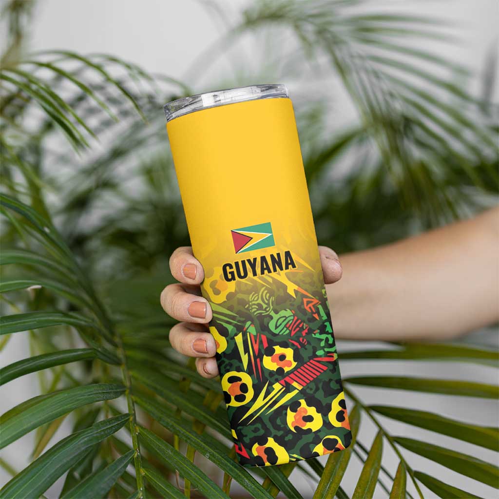 Custom Guyana Football Skinny Tumbler Spirit of the Jaguar - Yellow - Wonder Print Shop