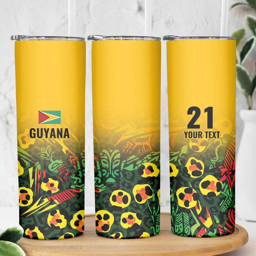 Custom Guyana Football Skinny Tumbler Spirit of the Jaguar - Yellow - Wonder Print Shop
