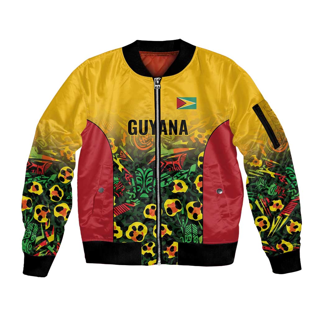 Custom Guyana Football Sleeve Zip Bomber Jacket Spirit of the Jaguar - Yellow - Wonder Print Shop