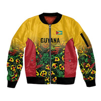 Custom Guyana Football Sleeve Zip Bomber Jacket Spirit of the Jaguar - Yellow - Wonder Print Shop