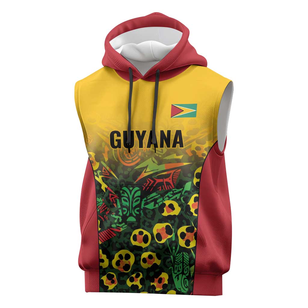Custom Guyana Football Sleeveless Hoodie Spirit of the Jaguar - Yellow - Wonder Print Shop