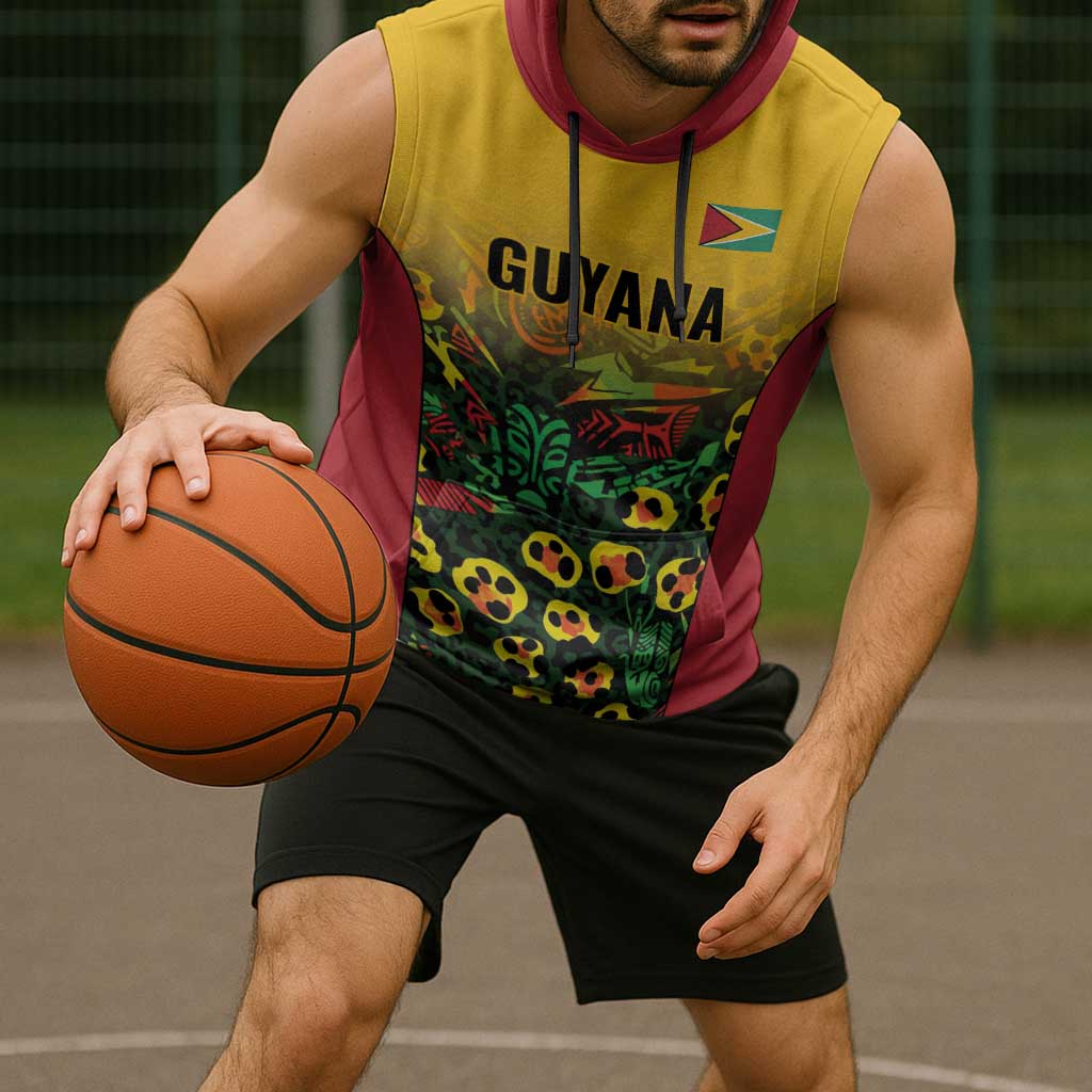 Custom Guyana Football Sleeveless Hoodie Spirit of the Jaguar - Yellow - Wonder Print Shop