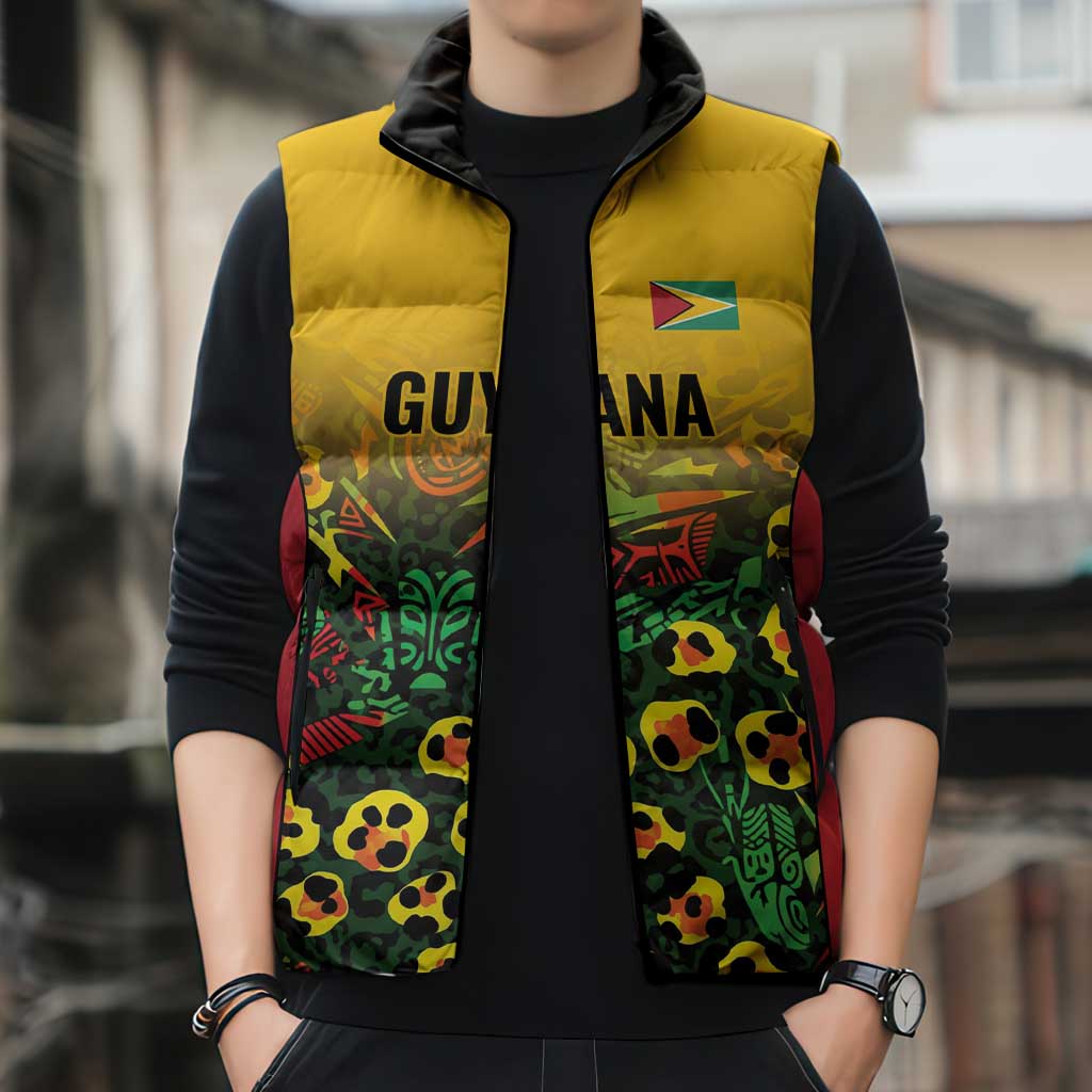 Custom Guyana Football Sleeveless Puffer Jacket Spirit of the Jaguar - Yellow - Wonder Print Shop