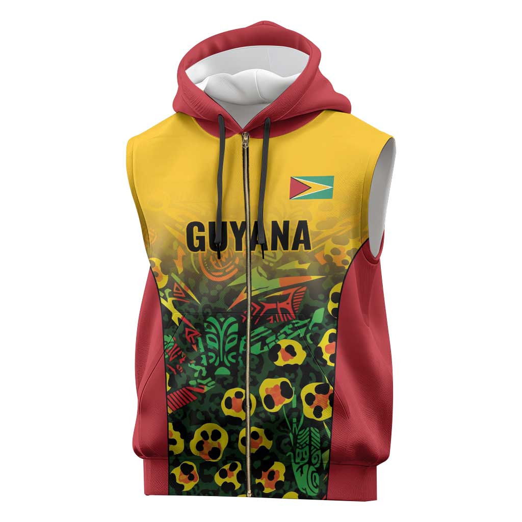 Custom Guyana Football Sleeveless Zip Hoodie Spirit of the Jaguar - Yellow - Wonder Print Shop