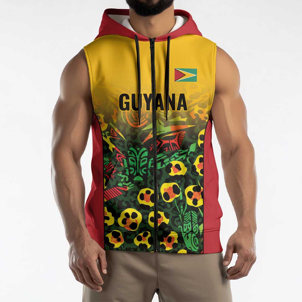 Custom Guyana Football Sleeveless Zip Hoodie Spirit of the Jaguar - Yellow - Wonder Print Shop