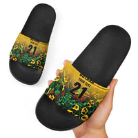 Custom Guyana Football Slide Sandals Spirit of the Jaguar - Yellow - Wonder Print Shop
