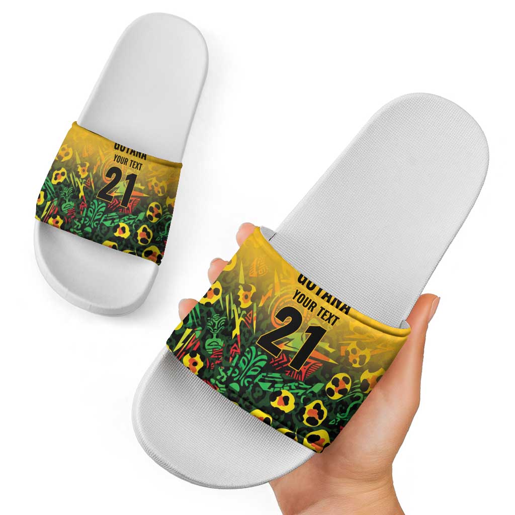 Custom Guyana Football Slide Sandals Spirit of the Jaguar - Yellow - Wonder Print Shop