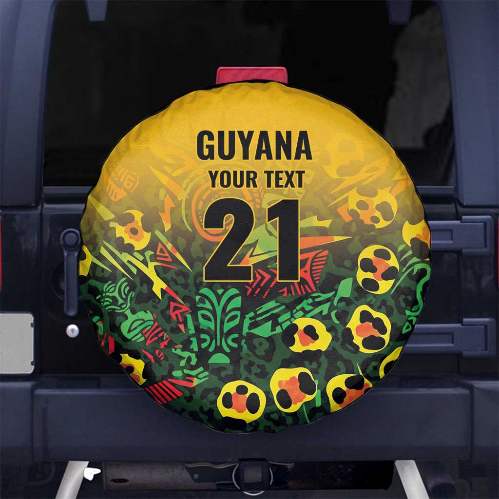 Custom Guyana Football Spare Tire Cover Spirit of the Jaguar - Yellow - Wonder Print Shop
