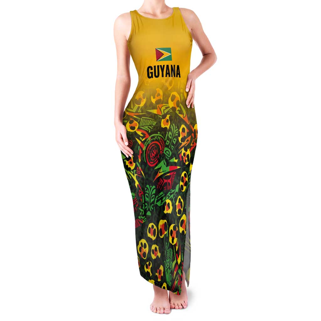 Custom Guyana Football Tank Maxi Dress Spirit of the Jaguar - Yellow - Wonder Print Shop