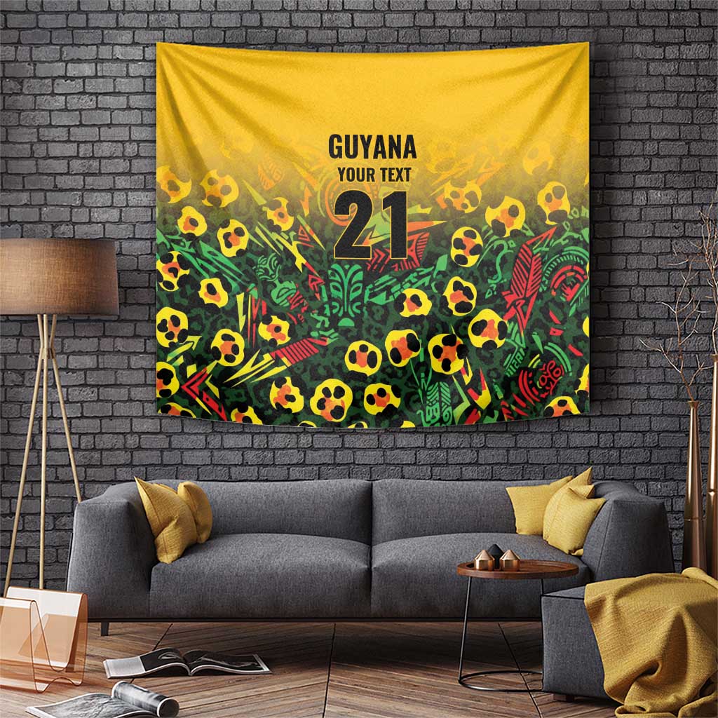 Custom Guyana Football Tapestry Spirit of the Jaguar - Yellow - Wonder Print Shop