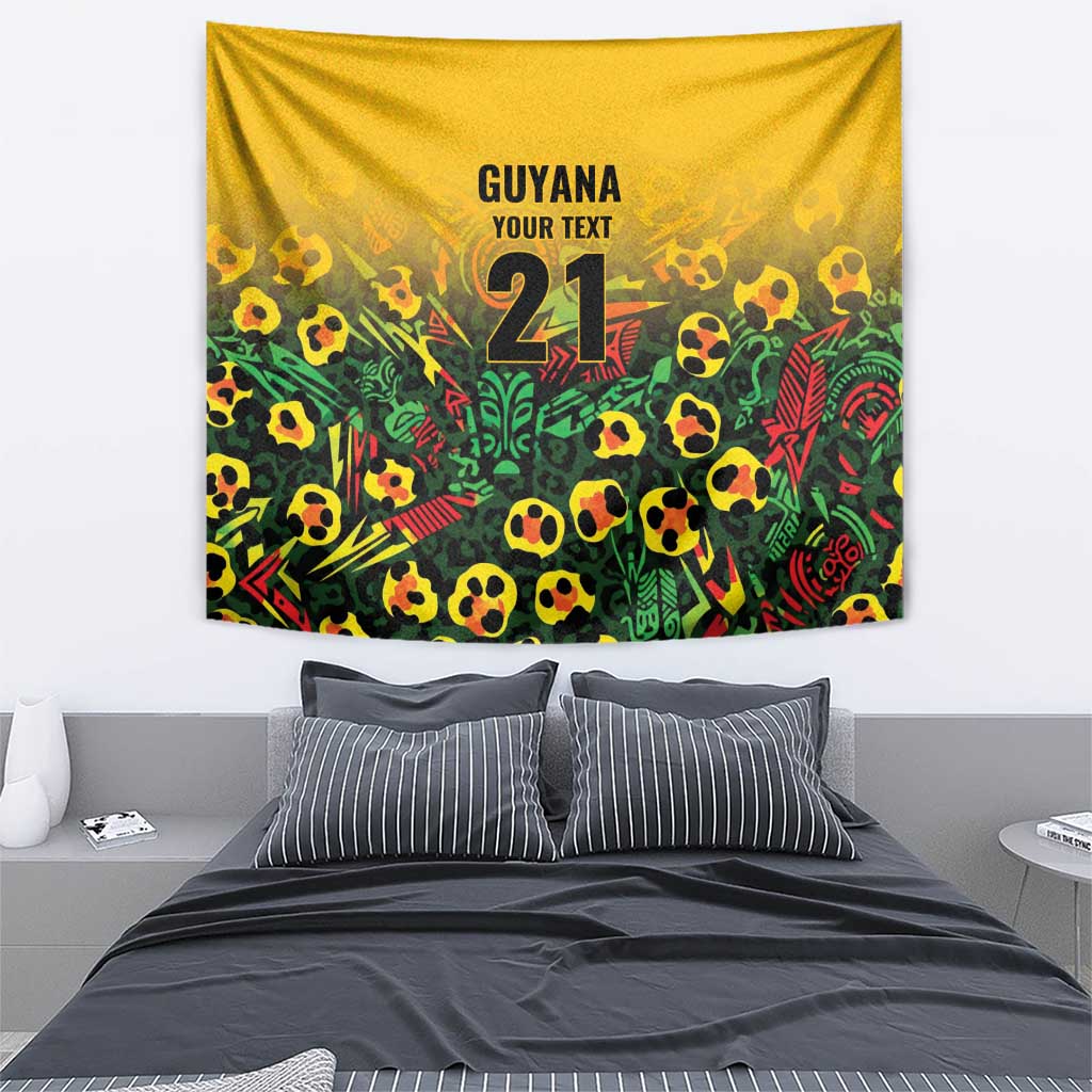 Custom Guyana Football Tapestry Spirit of the Jaguar - Yellow - Wonder Print Shop
