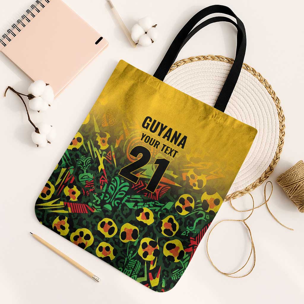 Custom Guyana Football Tote Bag Spirit of the Jaguar - Yellow - Wonder Print Shop