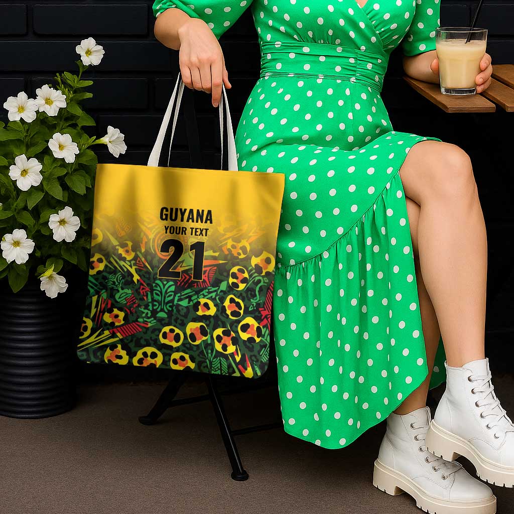 Custom Guyana Football Tote Bag Spirit of the Jaguar - Yellow - Wonder Print Shop