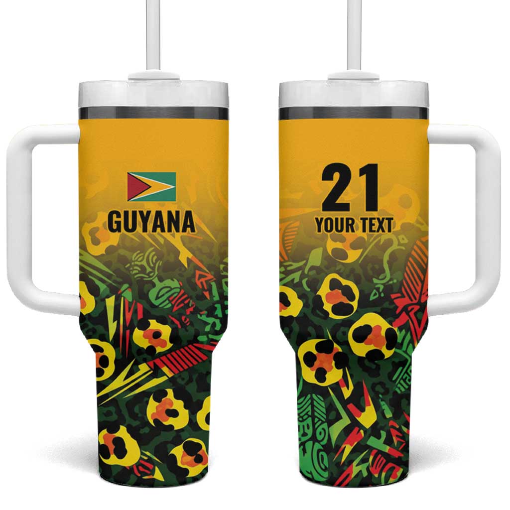 Custom Guyana Football Tumbler With Handle Spirit of the Jaguar - Yellow - Wonder Print Shop