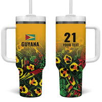 Custom Guyana Football Tumbler With Handle Spirit of the Jaguar - Yellow - Wonder Print Shop