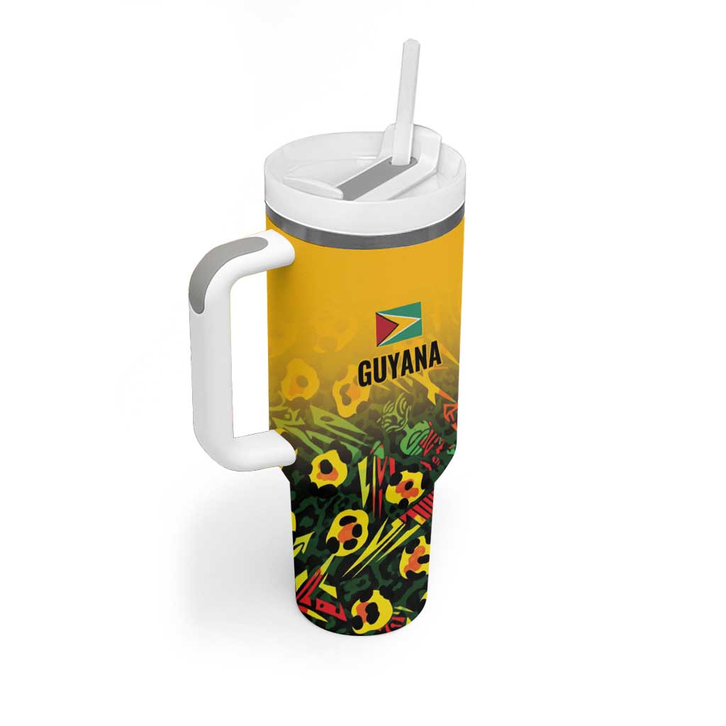 Custom Guyana Football Tumbler With Handle Spirit of the Jaguar - Yellow - Wonder Print Shop