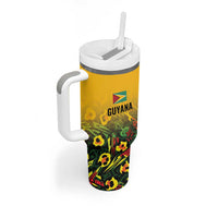 Custom Guyana Football Tumbler With Handle Spirit of the Jaguar - Yellow - Wonder Print Shop